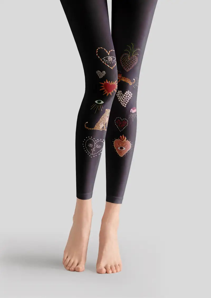 Sacred Heart Tattoo Graphic Footless Tights Hosiery Leggings