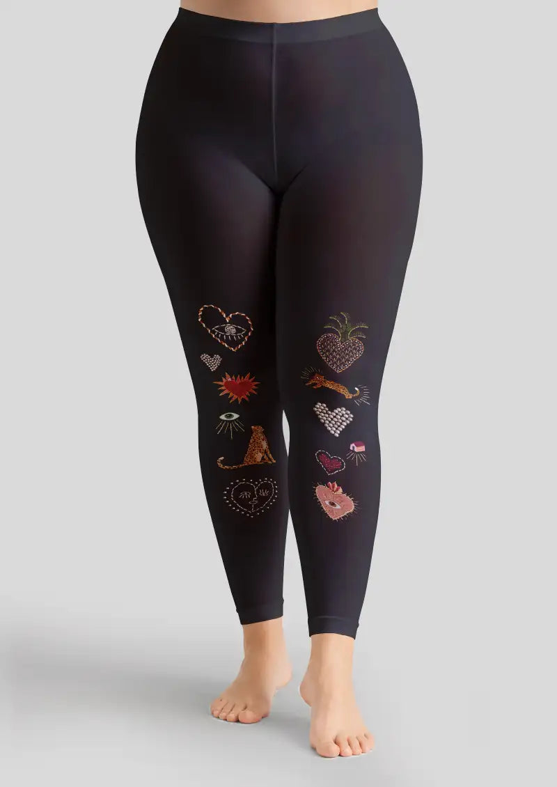 Sacred Heart Tattoo Graphic Footless Tights Hosiery Leggings