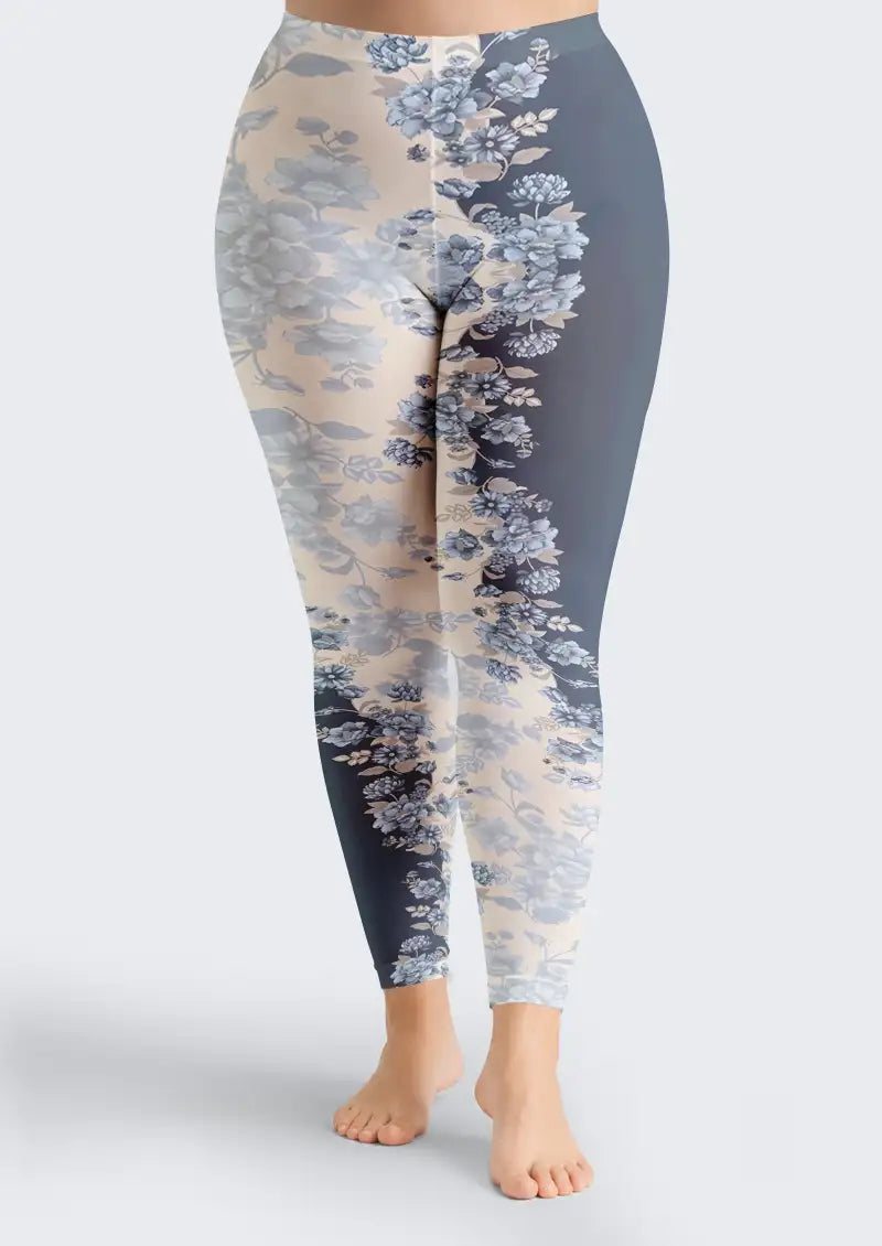 Blue Botanical Floral Footless Tights Hosiery Leggings