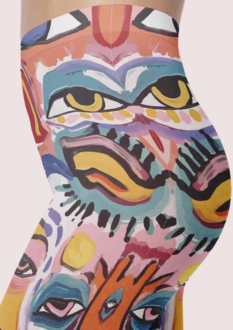 Abstract Portrait Graphic Footless Tights Hosiery Leggings