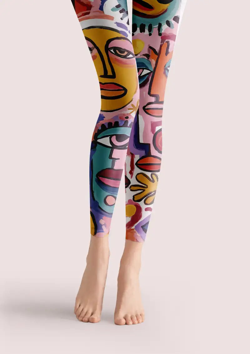 Abstract Portrait Graphic Footless Tights Hosiery Leggings