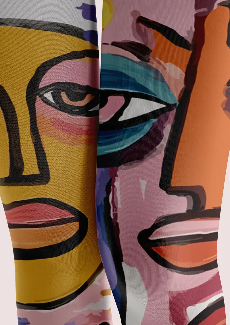 Abstract Portrait Graphic Footless Tights Hosiery Leggings