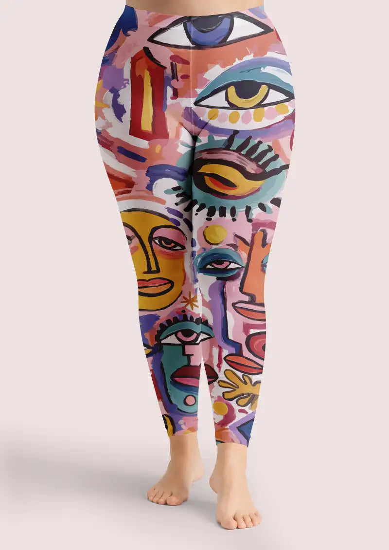 Abstract Portrait Graphic Footless Tights Hosiery Leggings