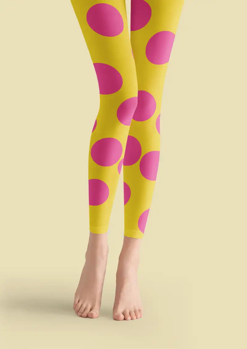 Yellow Pink Polka Dot Footless Tights Hosiery Leggings