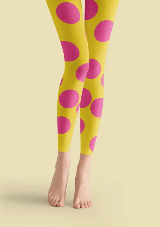 Yellow Pink Polka Dot Footless Tights Hosiery Leggings