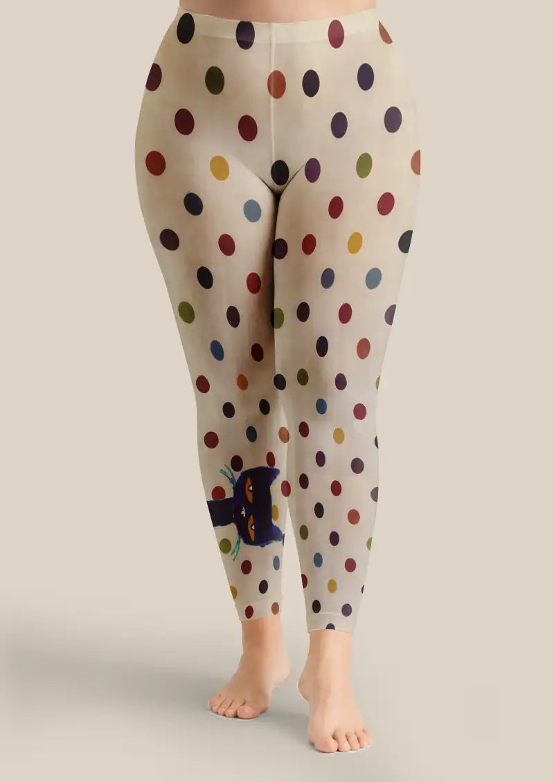 Colorful Polka Dot Cat Graphic Footless Tights Hosiery Leggings