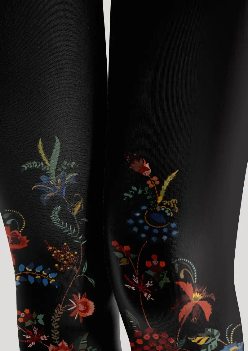 Midnight Wildflower Floral Footless Tights Hosiery Leggings
