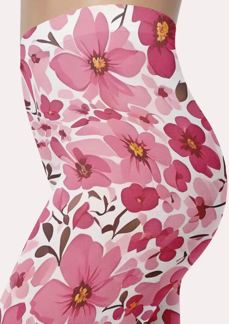 Pink Floral Footless Tights