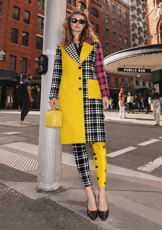 Yellow Plaid Button Footless Tights