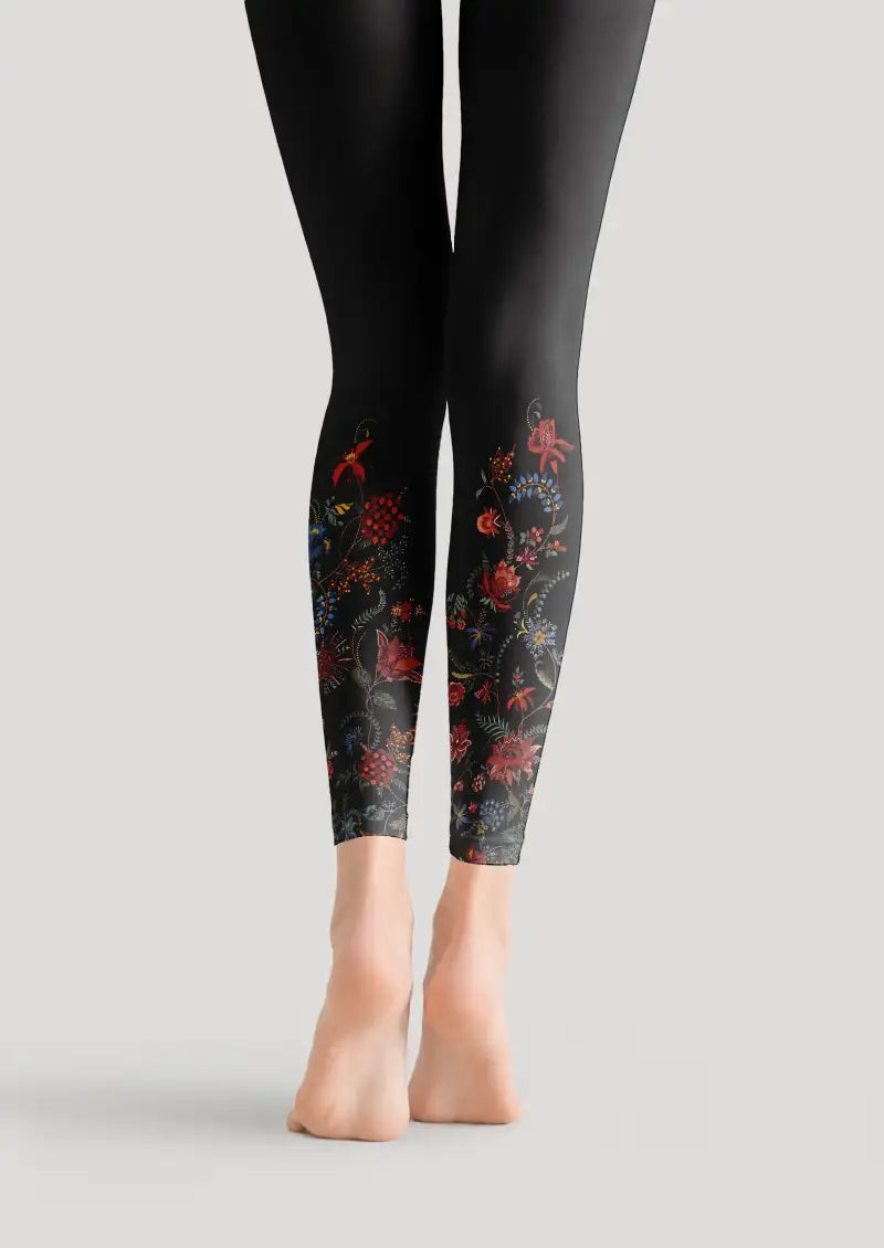 Midnight Wildflower Floral Footless Tights Hosiery Leggings