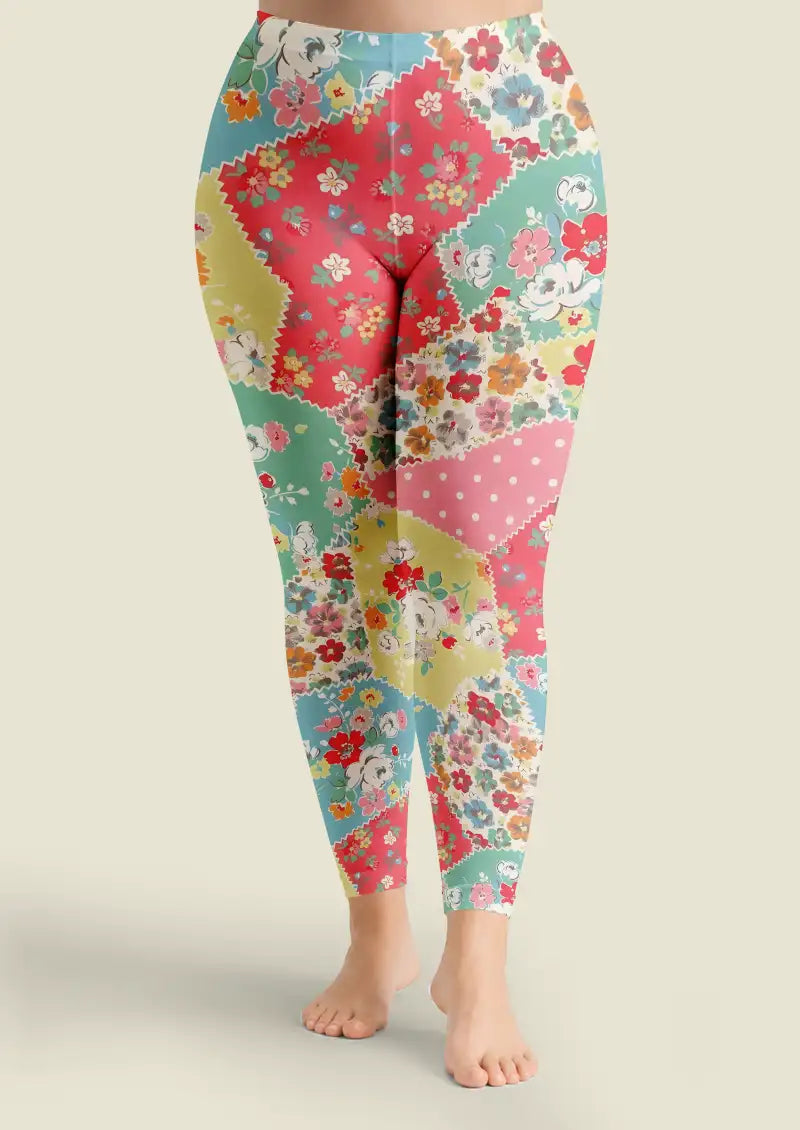 Multicolor Floral Patchwork Footless Tights