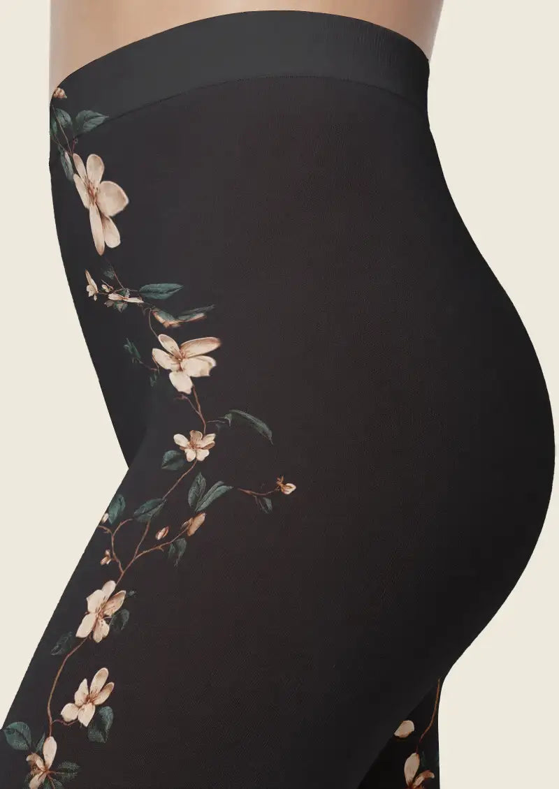 Black Floral Footless Tights