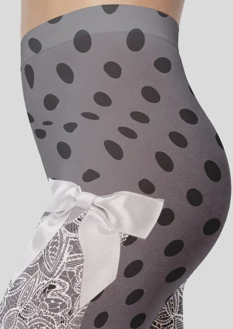 Black Lace Bow Polka Dot Footless Tights