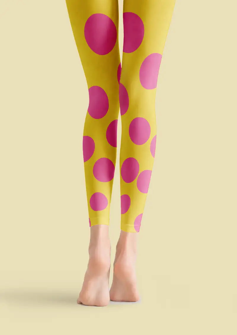 Yellow Pink Polka Dot Footless Tights Hosiery Leggings