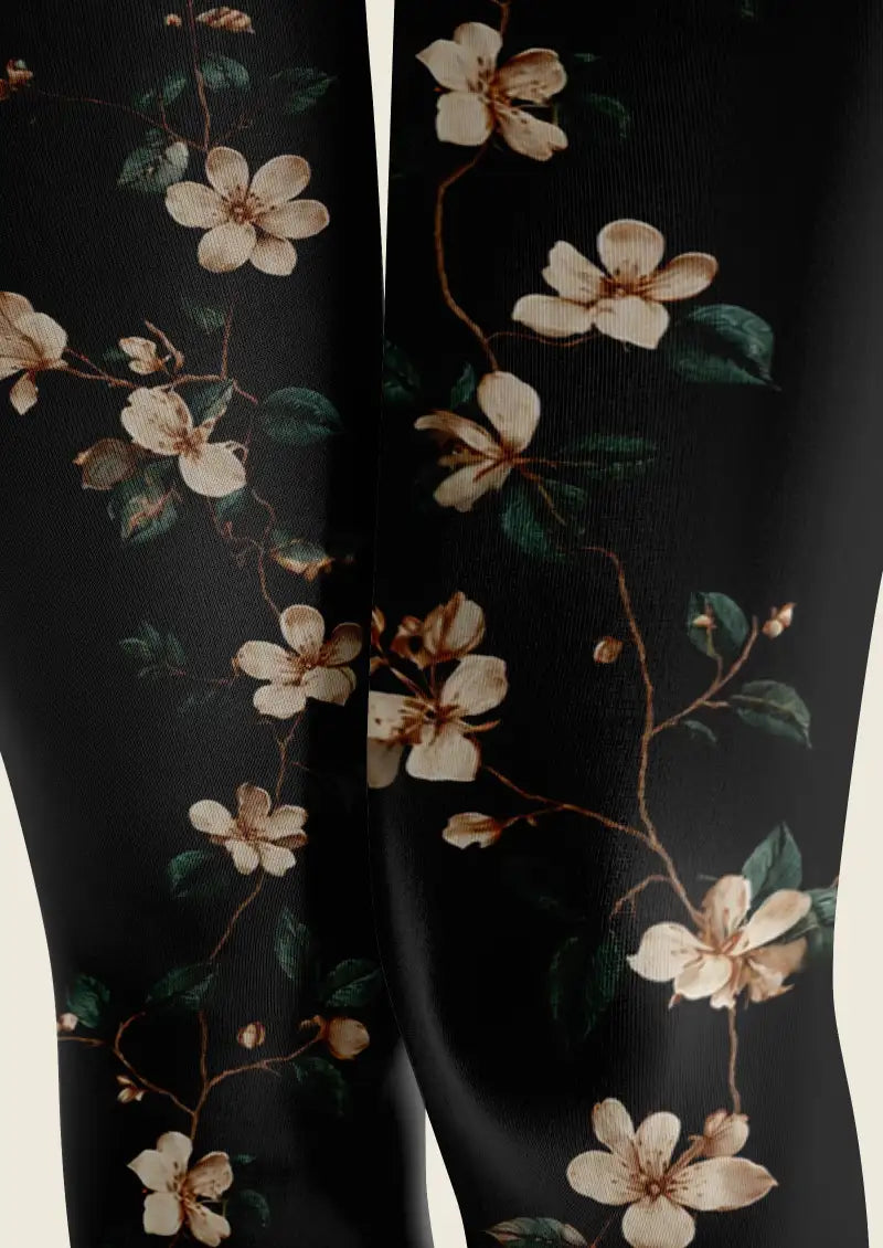 Black Floral Footless Tights