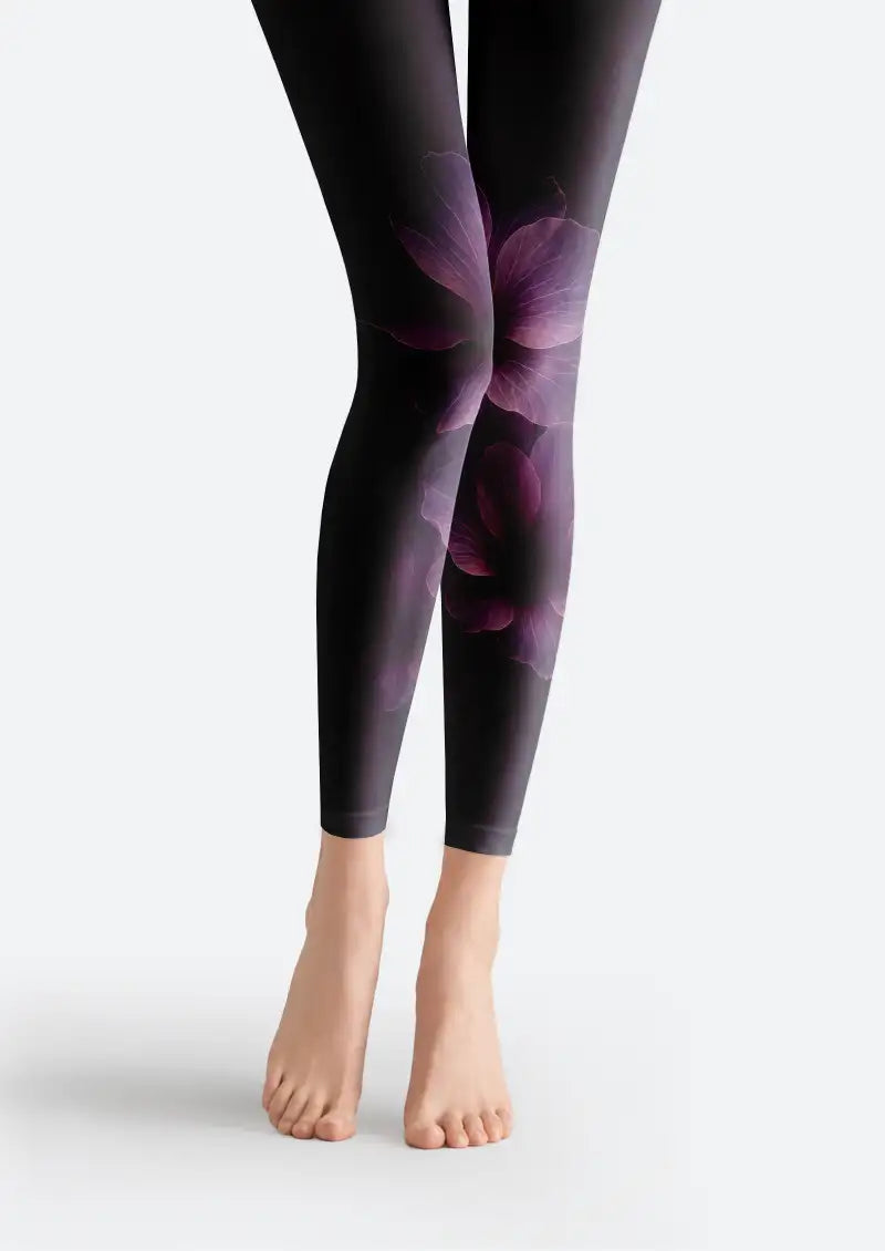 Purple Floral Glow Pattern Footless Tights Hosiery Leggings