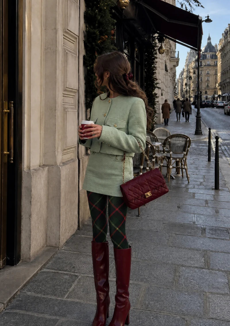 Black Green Plaid Tights