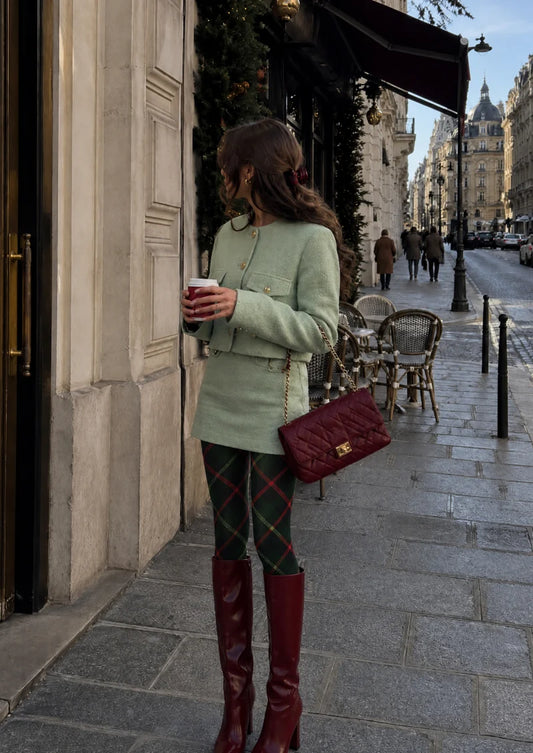 Black Green Plaid Tights