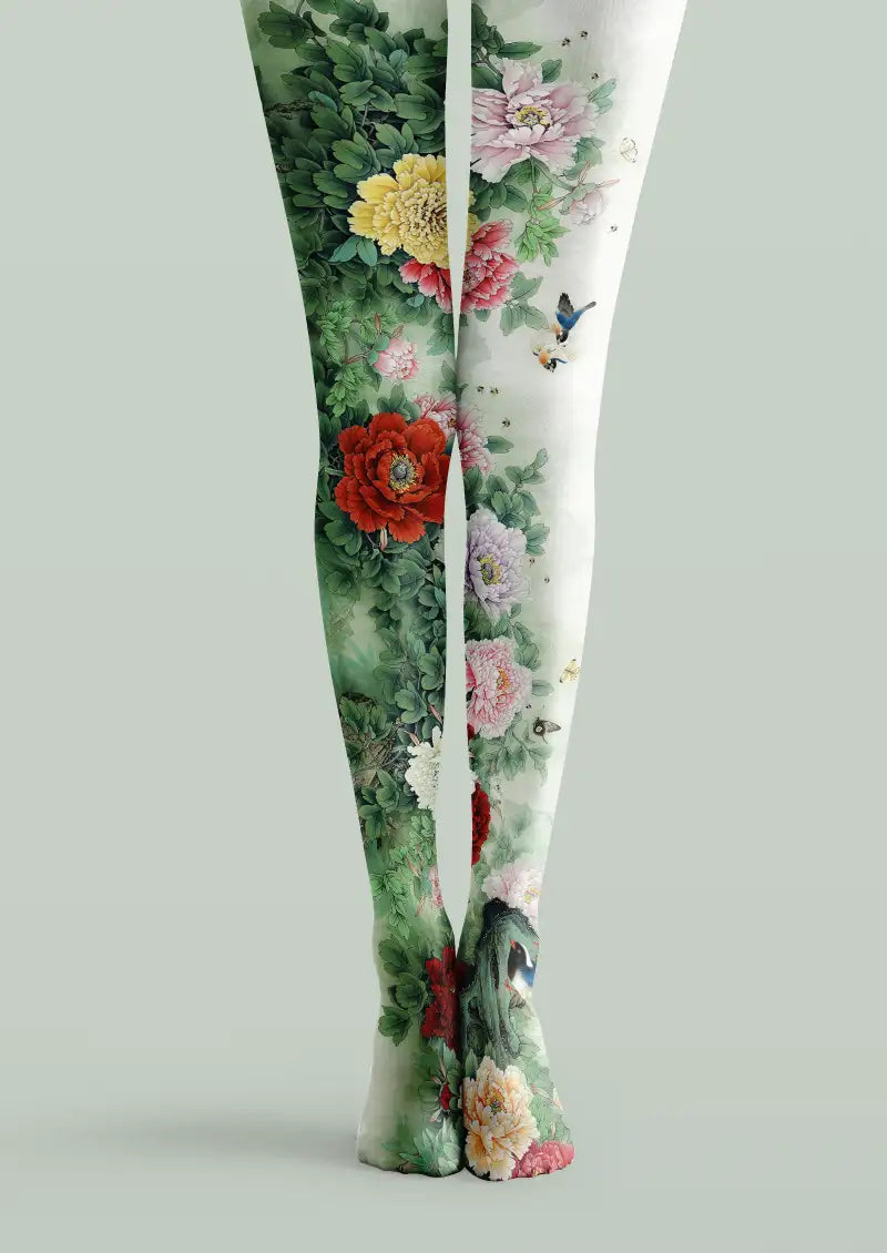Green Floral Tights