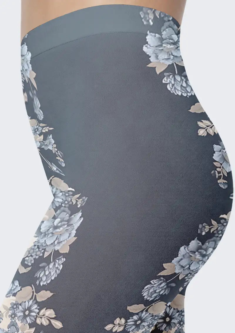 Blue Botanical Floral Footless Tights Hosiery Leggings