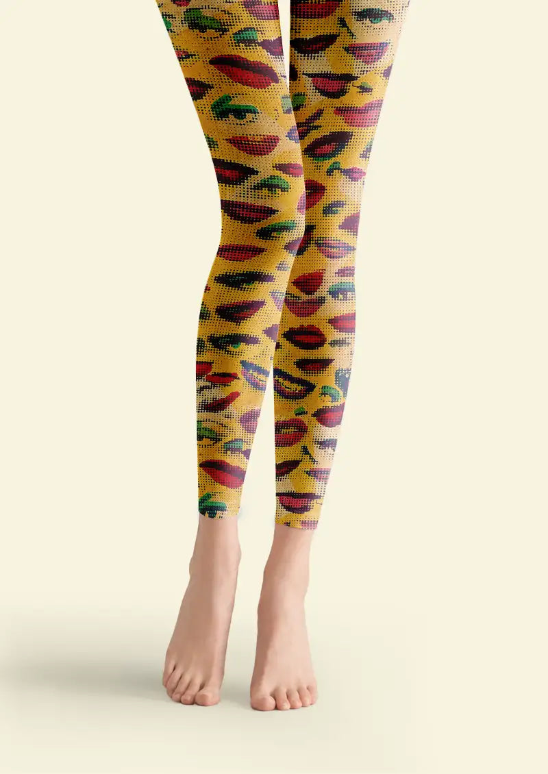 Pop Lips Dot Graphic Footless Tights Hosiery Leggings