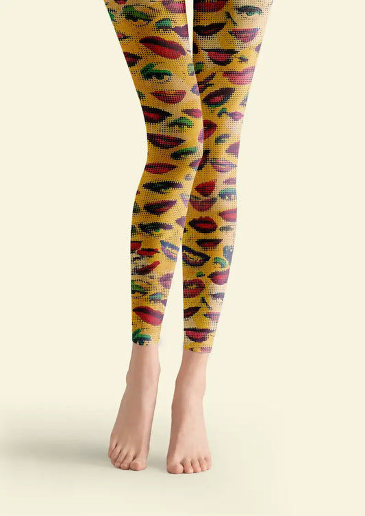 Pop Lips Dot Graphic Footless Tights Hosiery Leggings