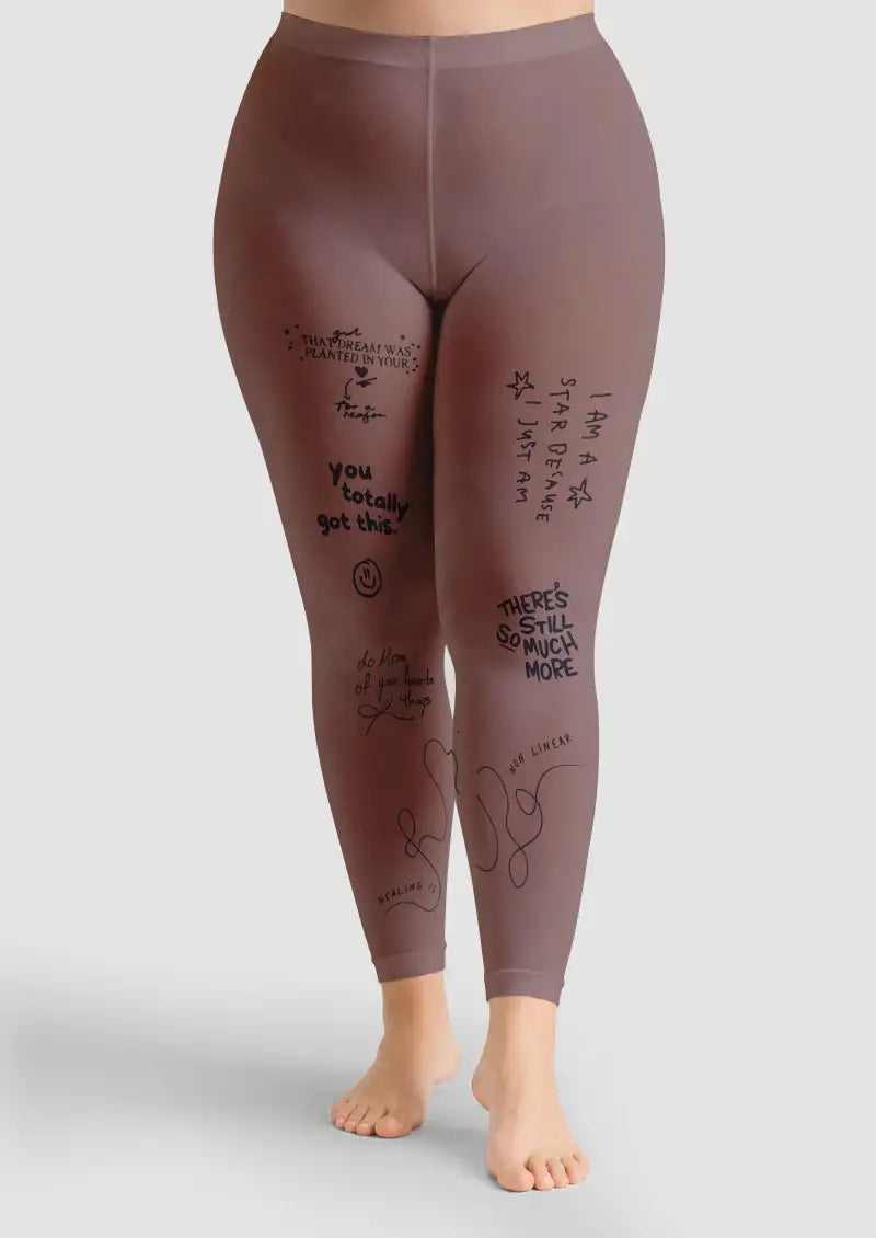 Inspirational Tattoo Script Graphic Footless Tights Hosiery Leggings