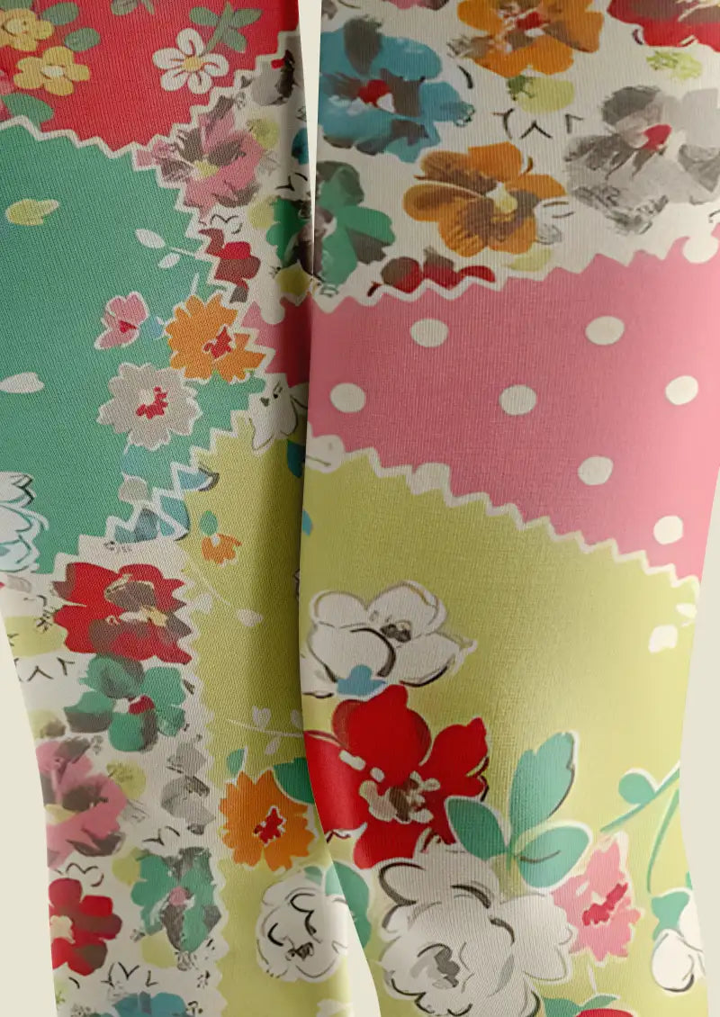 Multicolor Floral Patchwork Footless Tights