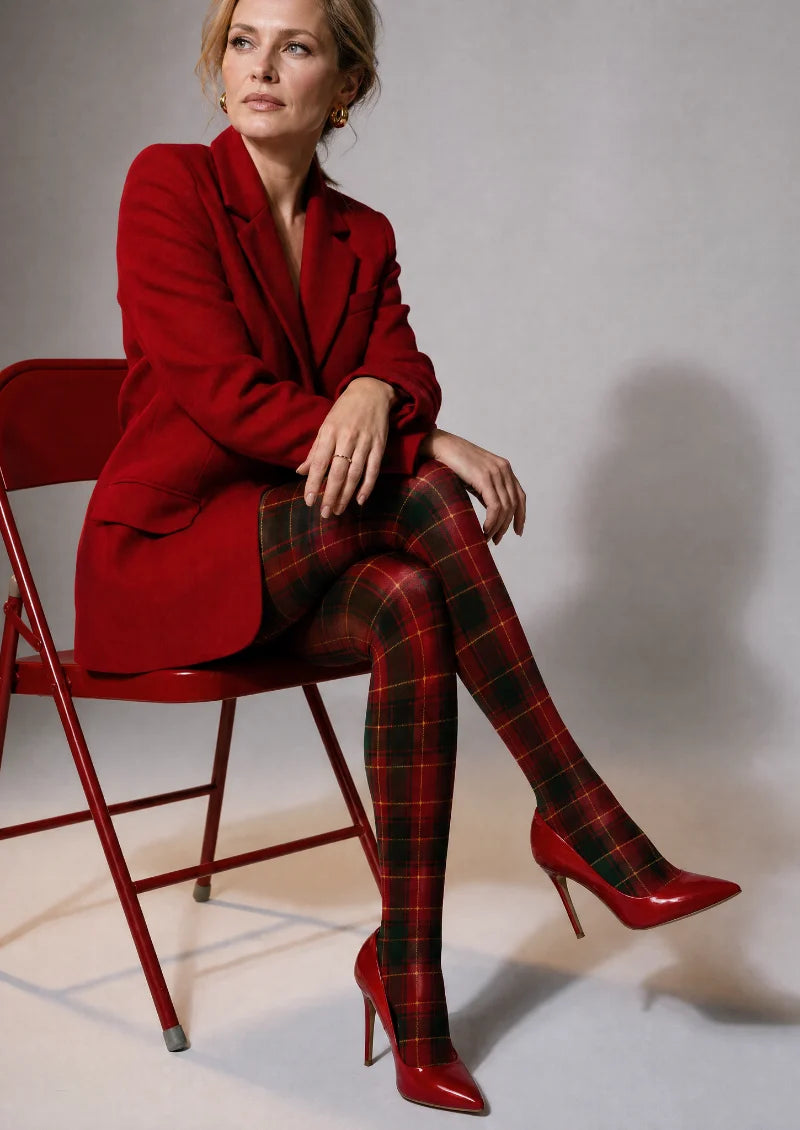 Red Green Plaid Tights
