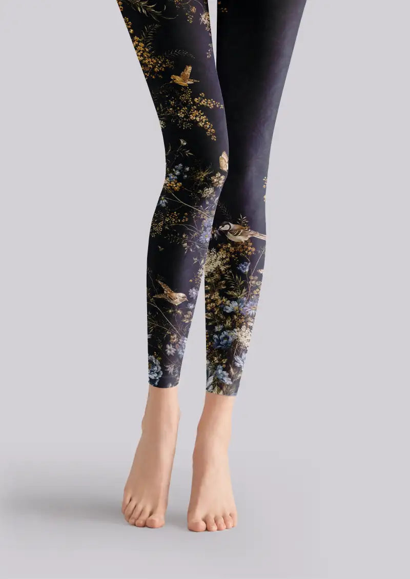 Midnight Bird Floral Footless Tights