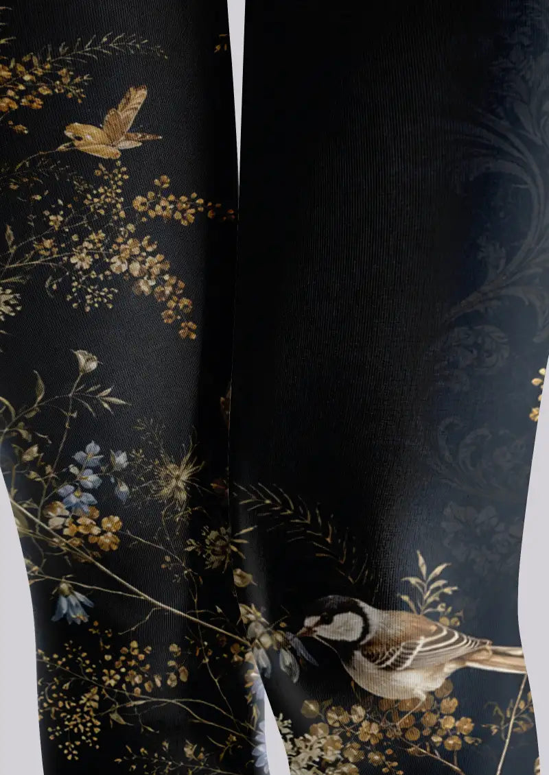 Midnight Bird Floral Footless Tights