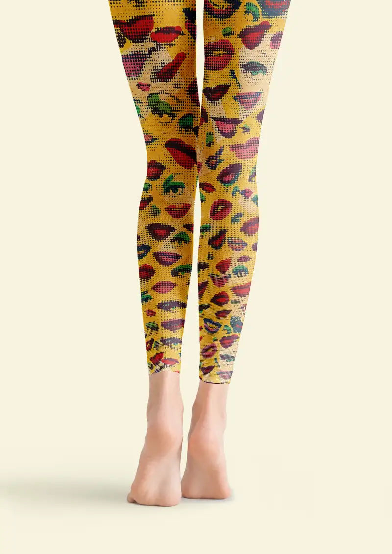 Pop Lips Dot Graphic Footless Tights Hosiery Leggings