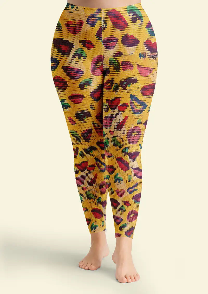 Pop Lips Dot Graphic Footless Tights Hosiery Leggings
