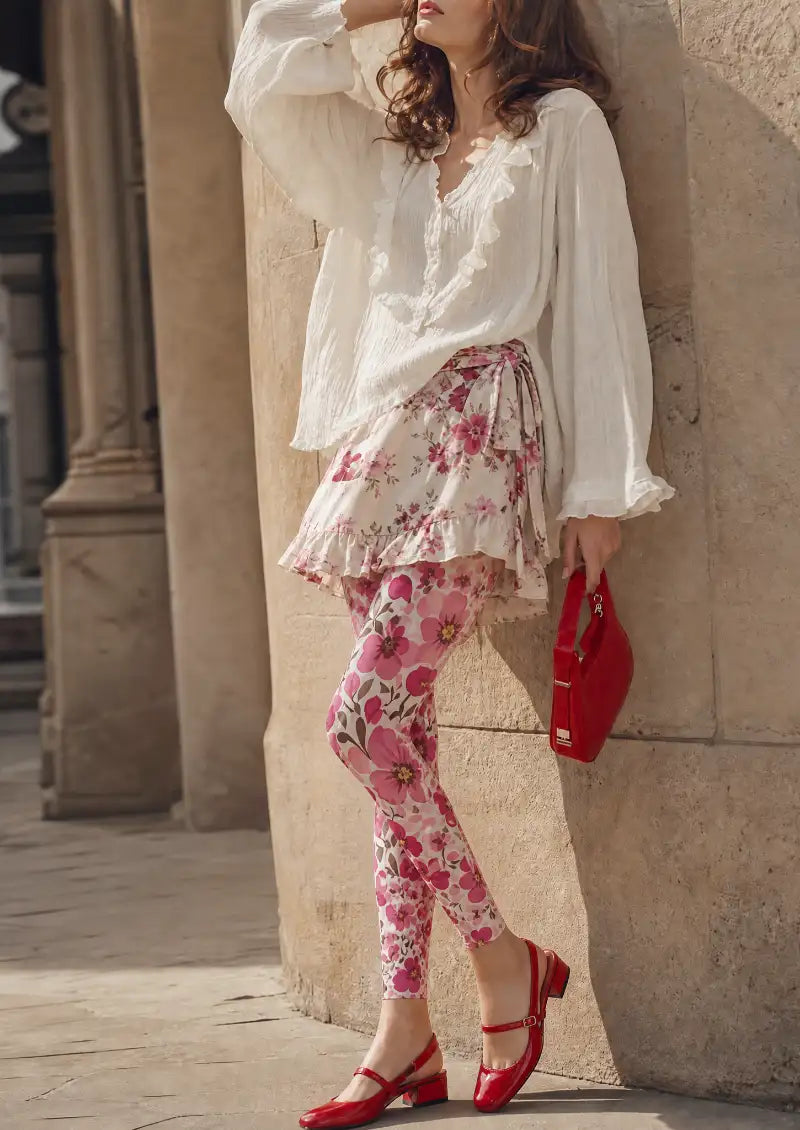 Pink Floral Footless Tights