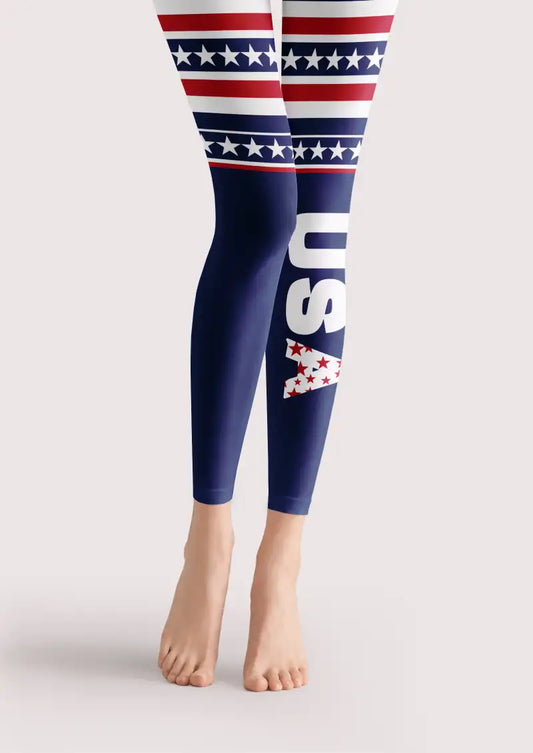 USA Stars and Stripes Graphic Footless Tights Hosiery Leggings