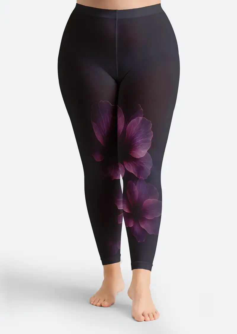 Purple Floral Glow Pattern Footless Tights Hosiery Leggings
