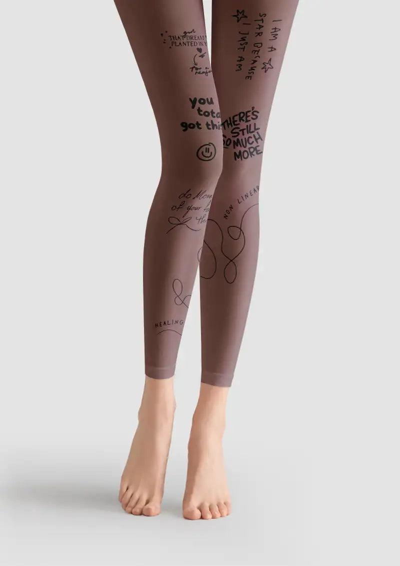 Inspirational Tattoo Script Graphic Footless Tights Hosiery Leggings