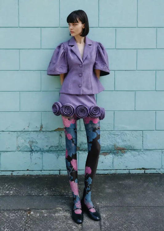 Midnight Floral Print Tights Hosiery Pantyhose