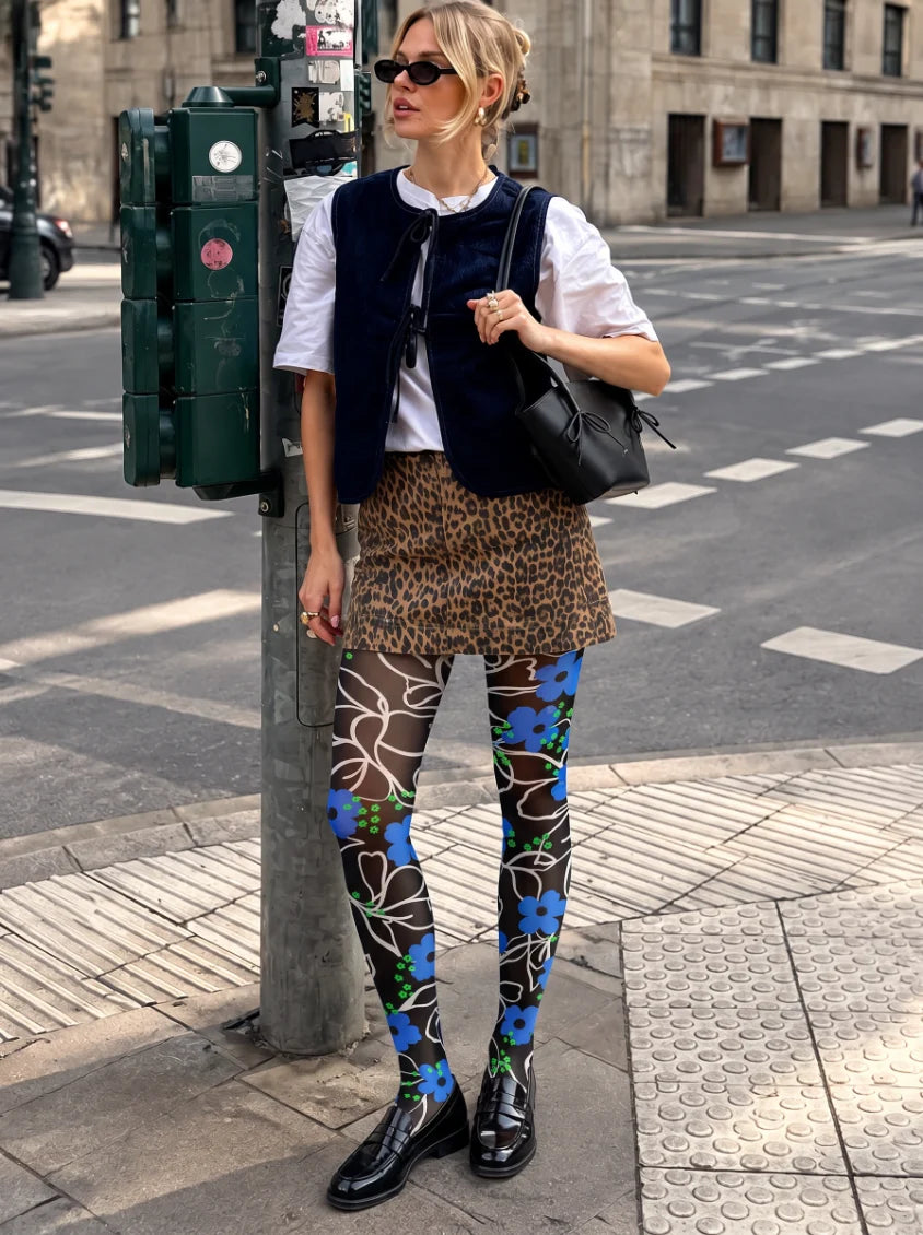 Black Floral Tights