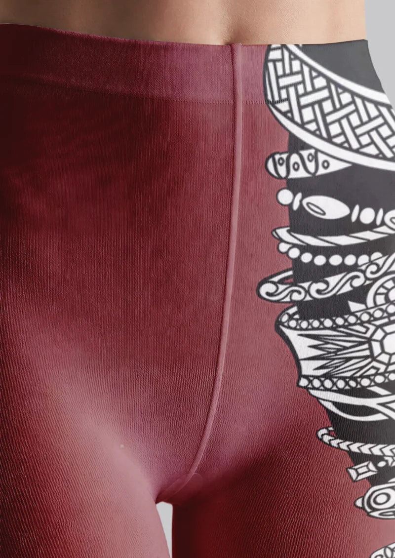 Burgundy Jeweled Silhouette Tights