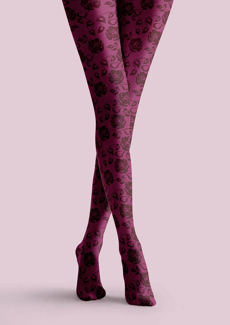 Lace Print Rose Bloom Tights Hosiery Pantyhose