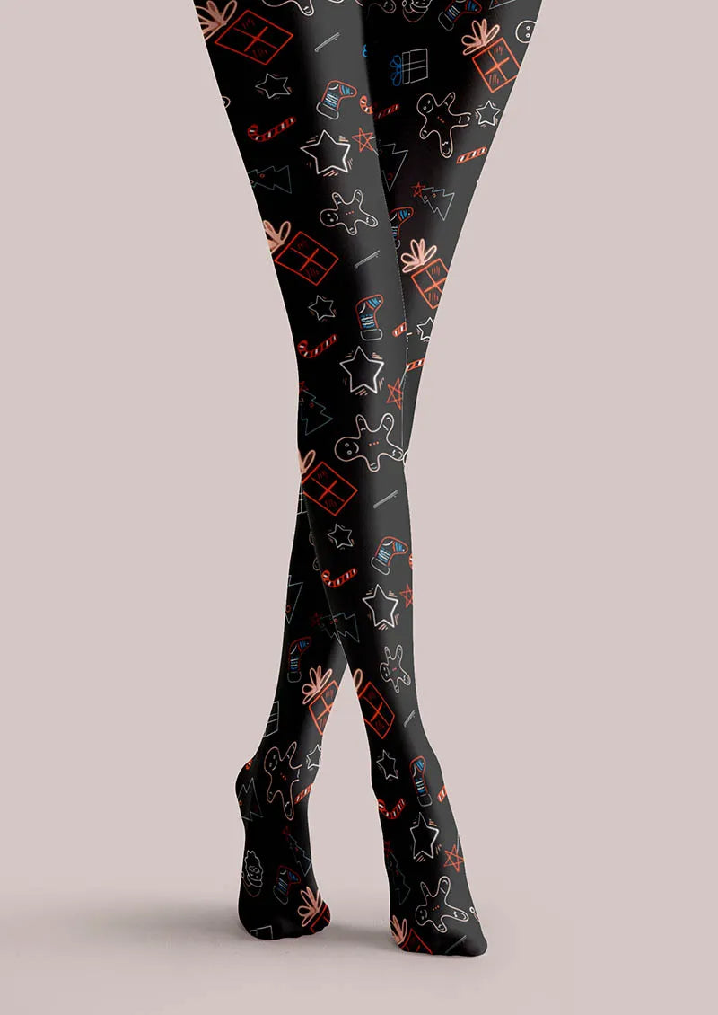 Christmas Fun Art Gingerbread Night Tights Hosiery Pantyhose