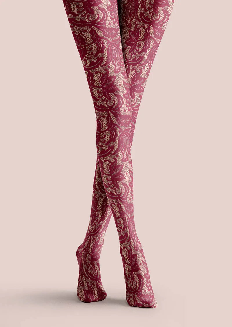 Lace Print Rose Grid Tights Hosiery Pantyhose