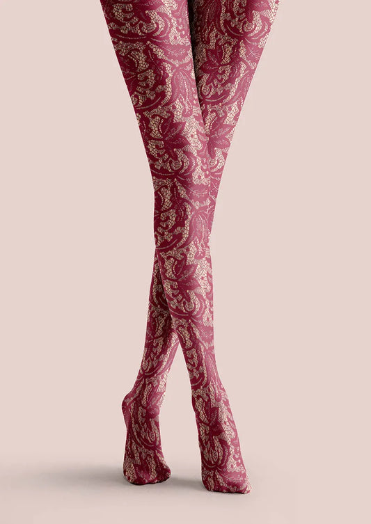 Lace Print Rose Grid Tights Hosiery Pantyhose