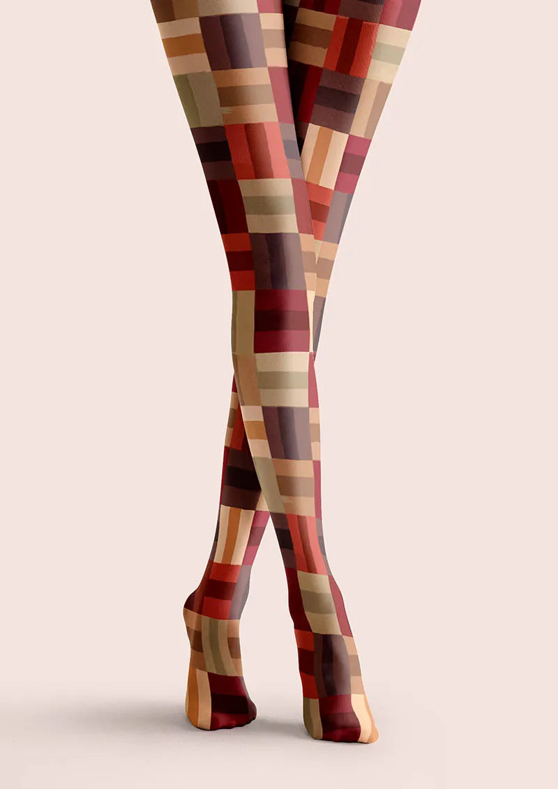 Christmas Fun Art Patch Plaid Tights Hosiery Pantyhose