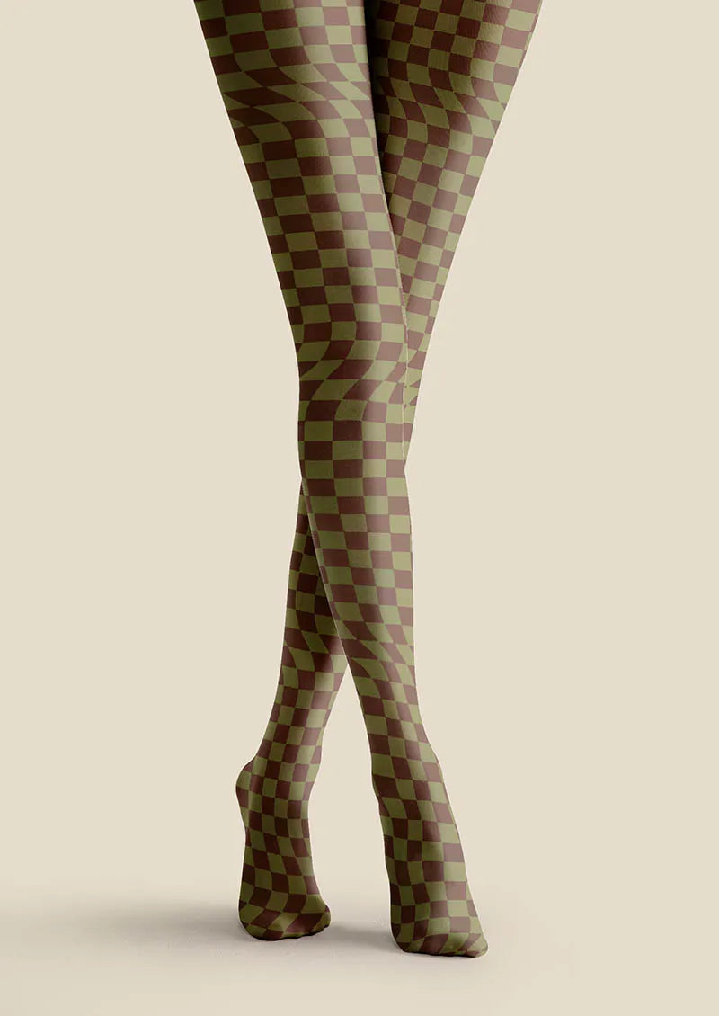 Geometric Art Mocha Diamond Tights Hosiery Pantyhose