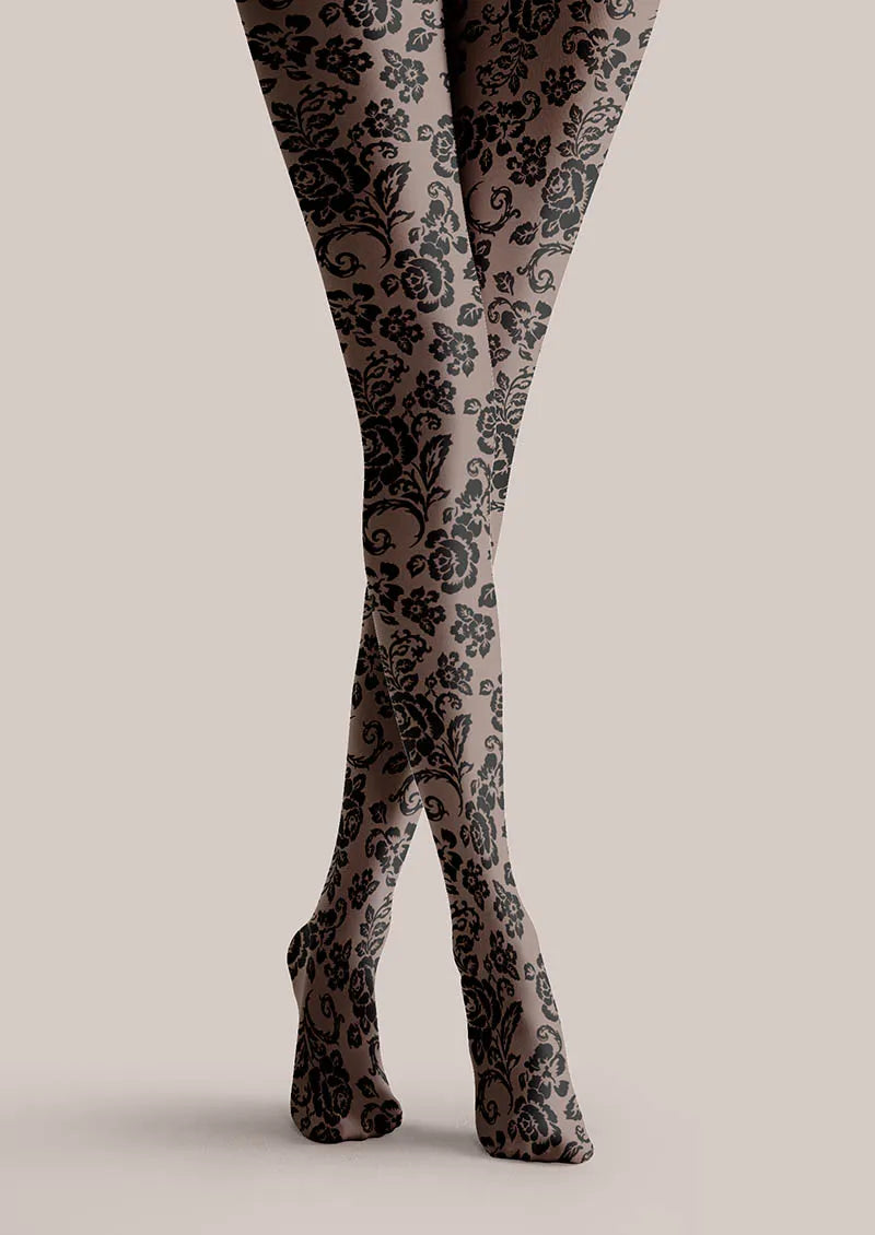 Flower Print Dark Bloom Tights Hosiery Pantyhose