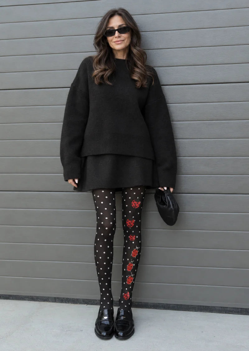 Black Ladybug Polka Dot Tights