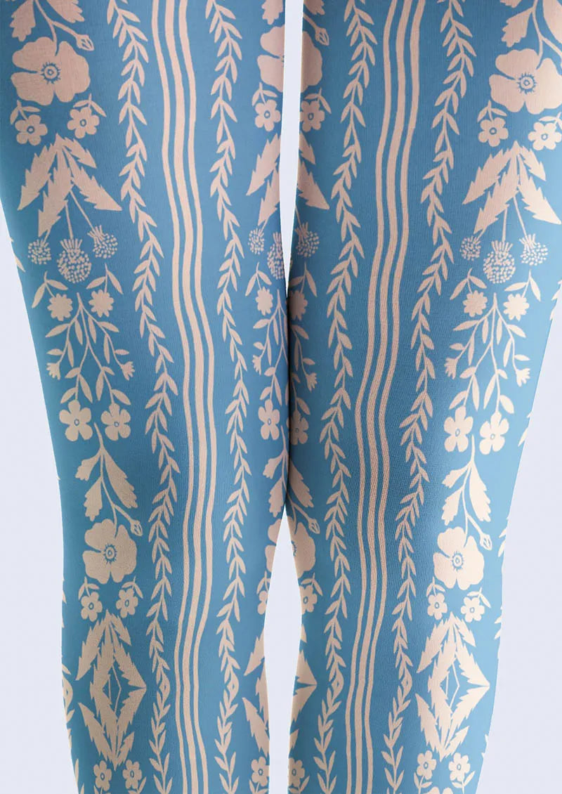 Floral pattern Blue Filigree Tights Hosiery Pantyhose