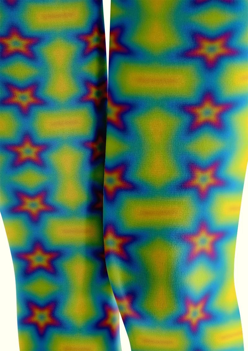 Y2K Neon Star Print Footless Tights Hosiery Leggings
